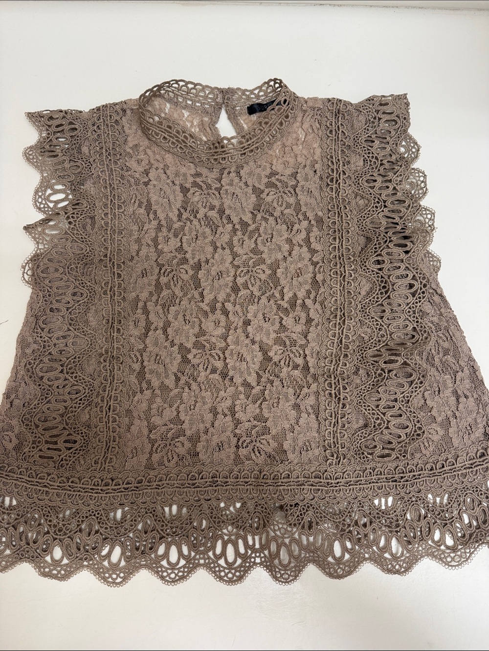 Beautiful Taupe Floral Lace High-Neck Shell Top